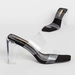 NEW!!! Clear Illusion Faux Suede Lucite Heels